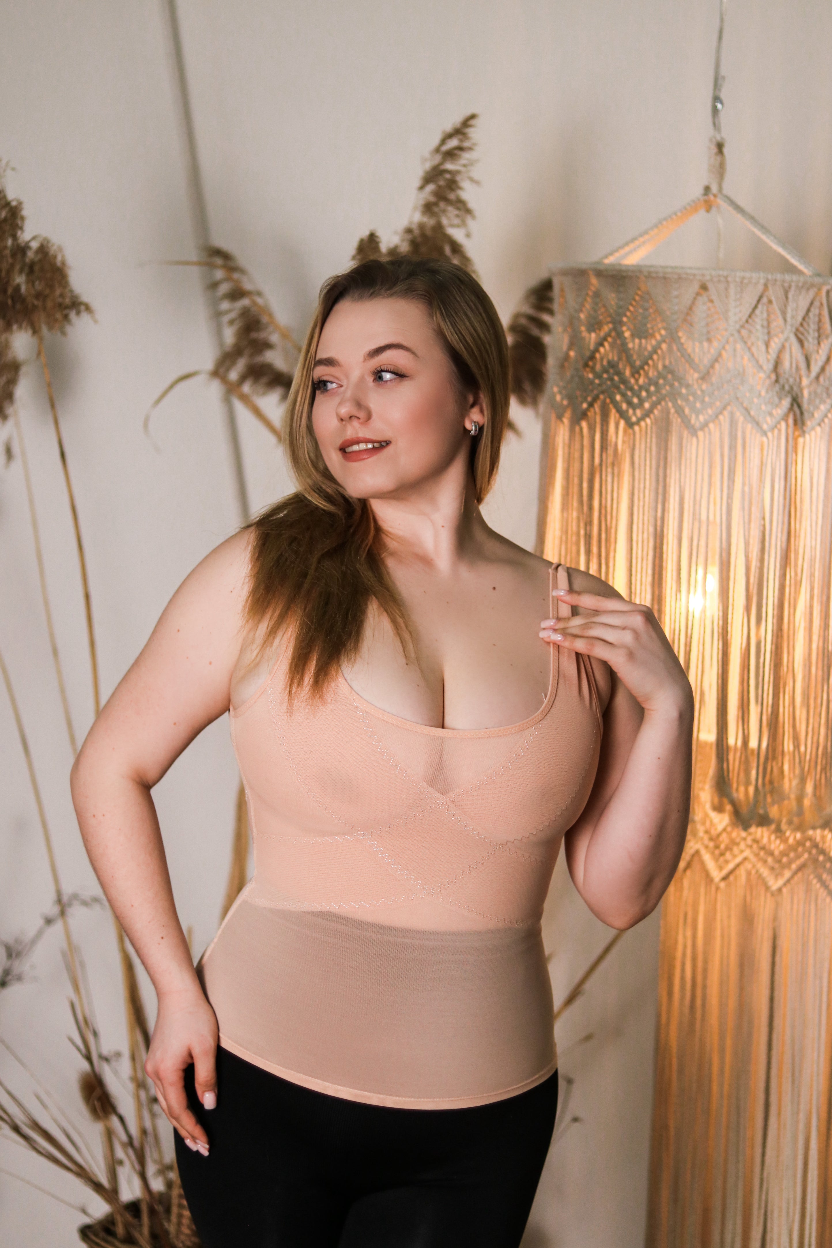 Damen Shaping-Tanktop – Dünne Halb-Korsage unter der Brust (5123) Beige