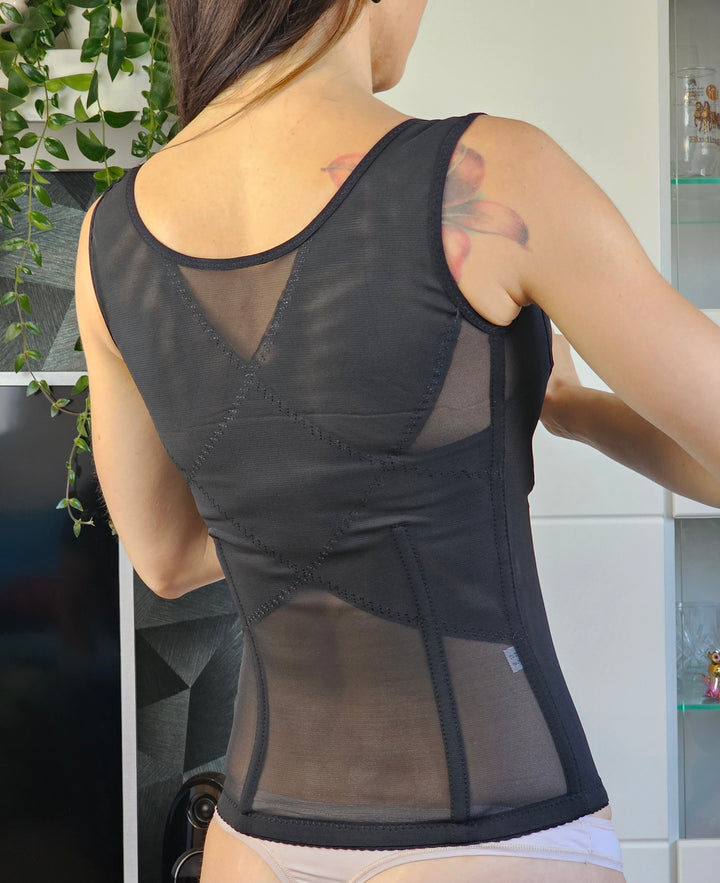 Kompressions-Halb-Mieder mit 6 Reihen Haken (5105-2) Schwarz